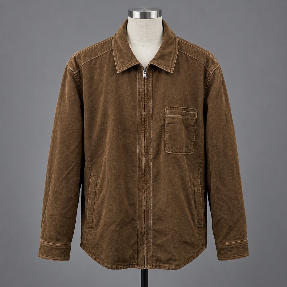 TTommy Bahama Jacket Mens XXL Brown Cotton Distressed Lined Zip Utility Workwear